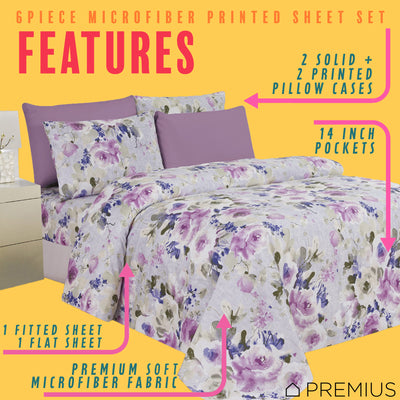 6 of 12:PREMIUS Premium Rosewood 4 & 6 Piece Microfiber Printed Wrinkle-Free Sheet Set 