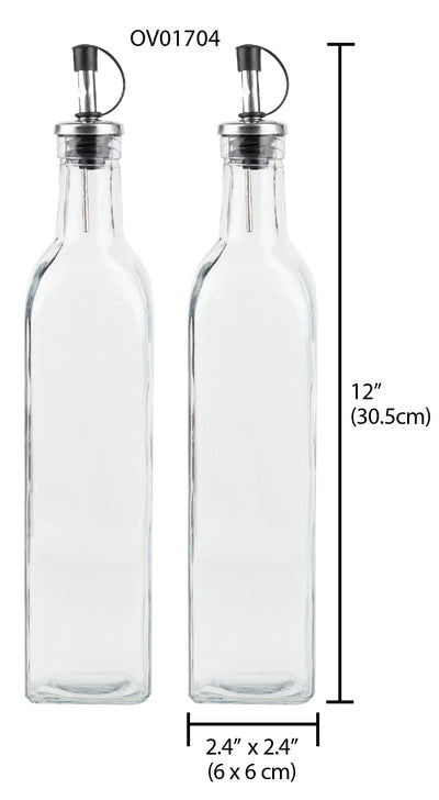 2 of 2:Bouteilles d'huile et de vinaigre anti-fuites Home Basics, faciles à verser (lot de 2), transparentes 