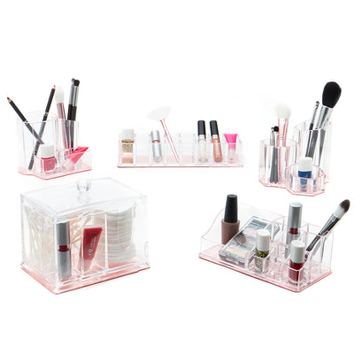 4 of 5:Porte-pinceaux de maquillage en plastique Home Basics avec fond rose 