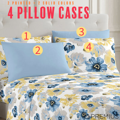 18 of 28:PREMIUS Eliana Soft Wrinkle-Free Microfiber Sheet Set, Blue-Yellow 