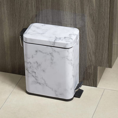 6 of 7:Poubelle rectangulaire Home Basics en faux marbre, 5 litres, marbre blanc 