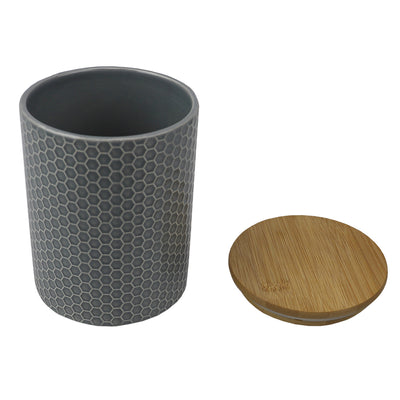 2 of 4:Home Basics Honeycomb Ceramic Canister With Bamboo Lid, Gray, Medium, 5x6.5 Inches 