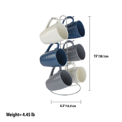 8 of 8:Ensemble de 7 tasses avec support diamant Home Basics (6 tasses, bleu marine, gris et blanc) 