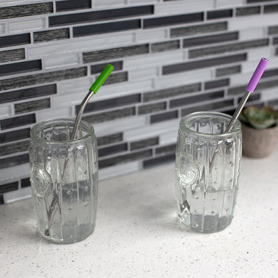5 of 5:Home Basics Soft Silicone Tip Stainless Steel Straw Set, Multi-color, (Pack of 10) 