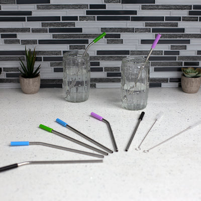 4 of 5:Home Basics Soft Silicone Tip Stainless Steel Straw Set, Multi-color, (Pack of 10) 