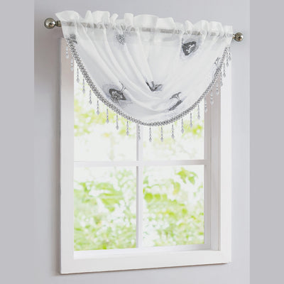 10 of 18:Lourdes Damask Embroidered Sheer Rod Pocket Window Panel And Valance Treatments 