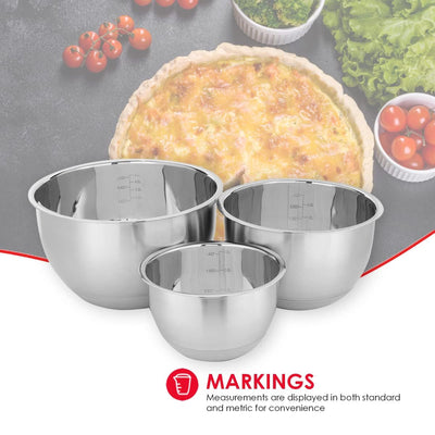 4 of 7:Home Basics 3 Piece Stainless Steel Nesting Mixing Bowls with Rubber Bottoms 