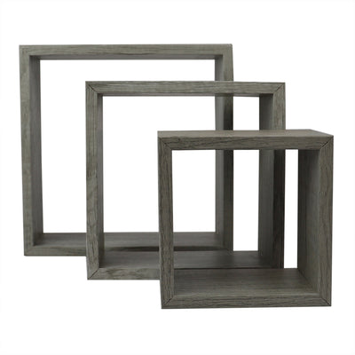 2 of 6:Home Basics 3 Piece MDF Floating Wall Cubes, Grey 