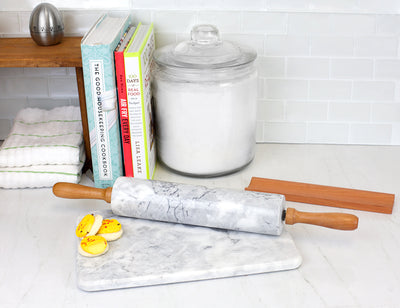 4 of 5:Home Basics Marble Rolling Pin with Easy Grip Handles and Display Stand, White 