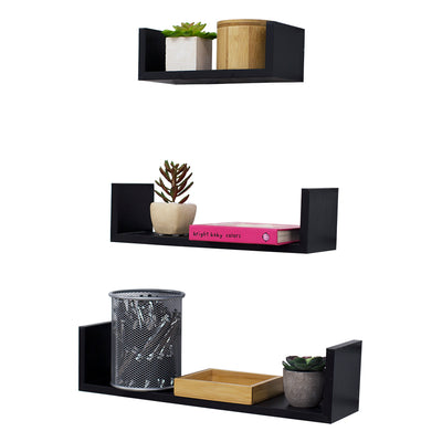 1 of 3:Home Basics Floating Wood Shelf, (Set of 3), Black 