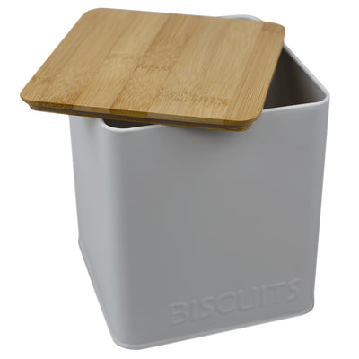 2 of 5:Home Basics Biscuits Tin Canister with Bamboo Top, White 