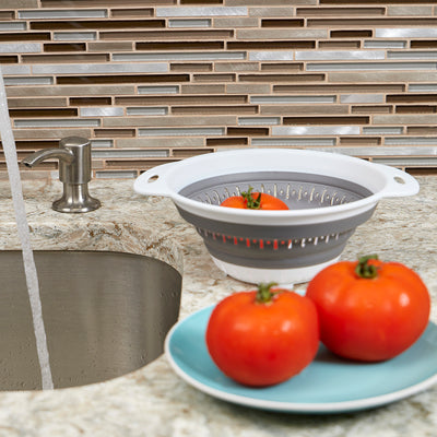 4 of 4:Home Basics Small Collapsible Colander, Grey 