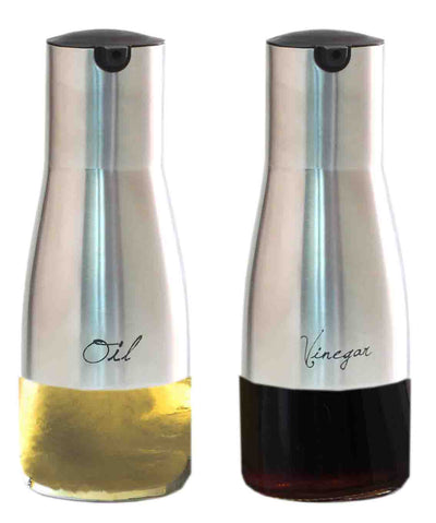 1 of 3:Home Basics 8.5 oz. Oil and Vinegar Set with See-Through Glass Base, Silver 