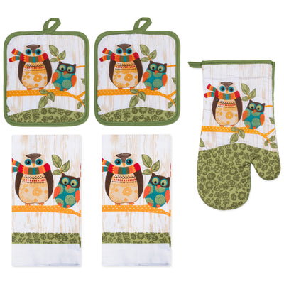 13 of 61:PREMIUS 5 Piece Printed Kitchen Linen Set, 2 Cotton Towels, 2 Pot Holders, 1 Oven Mitt 