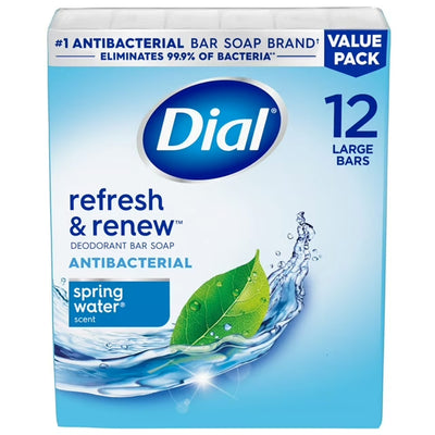 1 of 9:Dial 12 Pack Spring Water All Day Freshness Antibacterial Bar Soap, 4 Ounces 