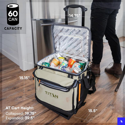 4 of 7:Titan 60 Can Deep Freeze Collapsible Rolling Cooler Cart with Wheels, Moss 