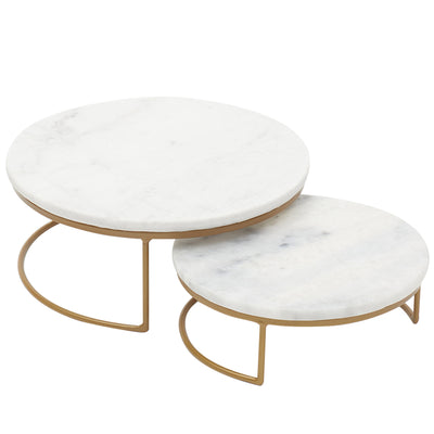 1 of 1:Sophia Grace 2 Pieces Marble Round Table Riser, White-Gold, 8x8x3 and 10x10x4 Inches 