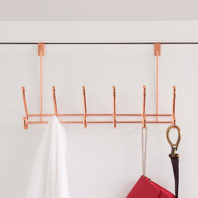 4 of 6:Home Basics 6 Hook Over the Door Hanging Rack, Rose Gold 