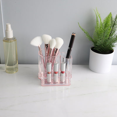 5 of 5:Porte-pinceaux de maquillage en plastique Home Basics avec fond rose 
