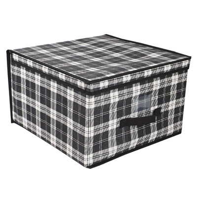 1 of 4:Home Basics Caja de almacenamiento gigante no tejida a cuadros con ventana para etiquetas, color negro 