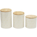 1 of 7:Ensemble de 3 boîtes en céramique Home Basics Cubix avec couvercle en bambou, blanc 