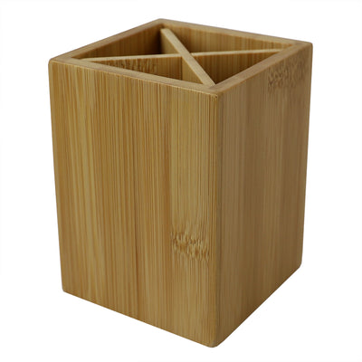 1 of 3:Home Basics 4 Section Square Bamboo Pen Holder, Natural 