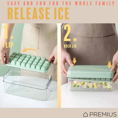 7 of 7:PREMIUS 2 Tray Ice Cube Tray with Container and Scoop, Green-Clear 