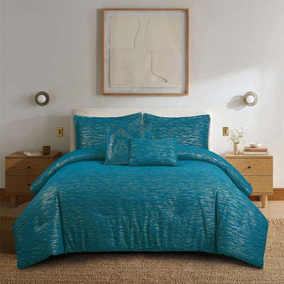 1 of 2:Laure 5-Piece Chenille Corduroy Texture Comforter Set, Blue 