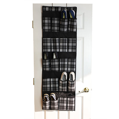 4 of 4:Range-chaussures de porte non tissé à 20 compartiments Home Basics Plaid, noir 