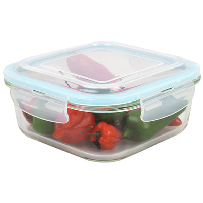 1 of 5:Récipient alimentaire carré en verre borosilicaté Home Basics de 1 134 g avec couvercle verrouillable en plastique étanche et hermétique 