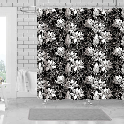 1 of 1:Jannis 13 Piece Floral Printed Canvas Shower Curtain with Hooks, Black, 70x72 Inches 