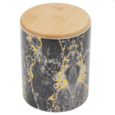 1 of 3:Home Basics Marble Like Medium Ceramic Canister with Bamboo Top, Black 