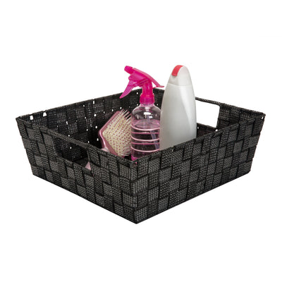2 of 3:Simplify Large Lurex Striped Woven Storage Shelf Bin in Black/Silver 