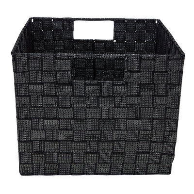 3 of 4:Simplify Large Lurex Striped Woven Storage Bin in Black/Silver 
