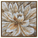 1 of 1:PREMIUS Bold Bloom Framed Metallic Painted Canvas Wall Art, Brown-Beige, 33x33 Inches 