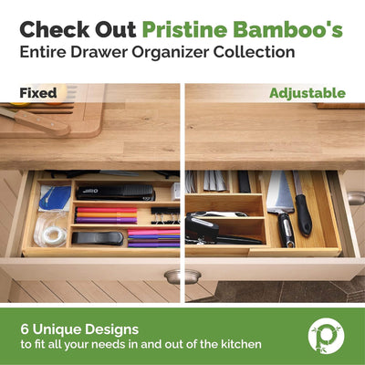 9 of 9:Plateau séparateur extensible et réglable en bois pour couverts en bambou Pristine, 5 emplacements, 43 x 49,3 x 6,1 cm 