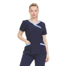 24 of 28:Heal Wear 4-Way Stretch Contrast Mock Wrap Women's Scrub Top 