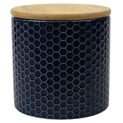 1 of 4:Petit pot en céramique nid d'abeille Home Basics, bleu marine 
