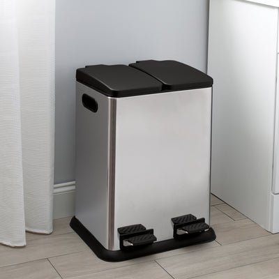 4 of 4:Neu Home 2 Compartment 40 Liter Step-On Recycling Bin in Stainless Steel 