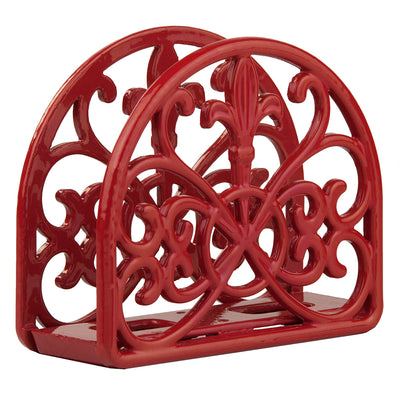3 of 6:Home Basics Cast Iron Fleur De Lis Napkin Holder, Red 