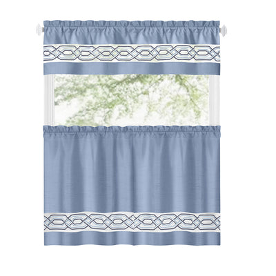 39 of 40:Paige Embroidered Kitchen Curtain and Valance Set, Tiers 55x36, Valance 55x13 Inches 