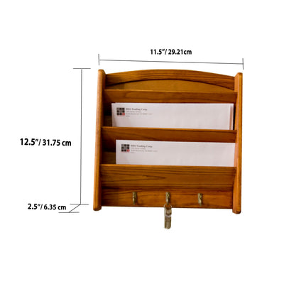 4 of 4:3-Tier Pine Letter Rack With Key Hooks - Natural 