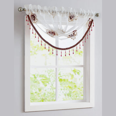 2 of 18:Lourdes Damask Embroidered Sheer Rod Pocket Window Panel And Valance Treatments 