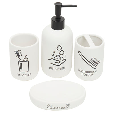 1 of 4:Home Basics Hygiene 4 Piece Dolomite Bath Accessory Set, White 