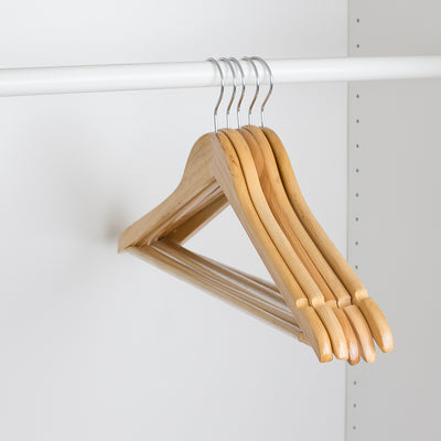 5 of 5:Home Basics Non-Slip 5 Pack Wood Hangers with Swivel Hook, Natural 