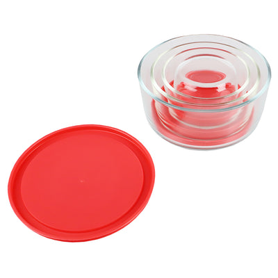 4 of 5:Home Basics Round 8 oz. Borosilicate Glass Food Storage Container with Red Lid 