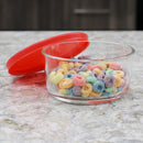 4 of 4:Récipient rond en verre borosilicaté Home Basics de 473 ml avec couvercle rouge 