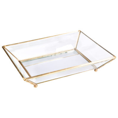 1 of 2:Plateau souvenir vintage en verre avec fond miroir doré 