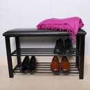 4 of 4:Home Basics Cushioned Storage Bench with 2 Tier Steel Shoe Rack, Black 