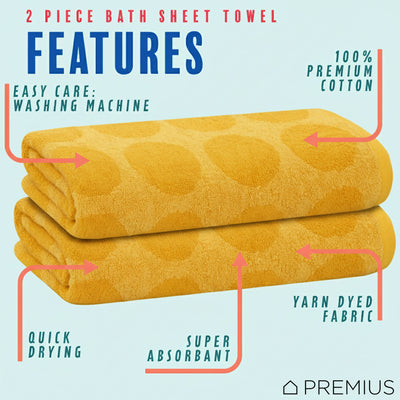 5 of 42:PREMIUS 2 Pack Circles 100% Cotton Yarn Dyed Bath Sheet Towel, 32x64 Inches 